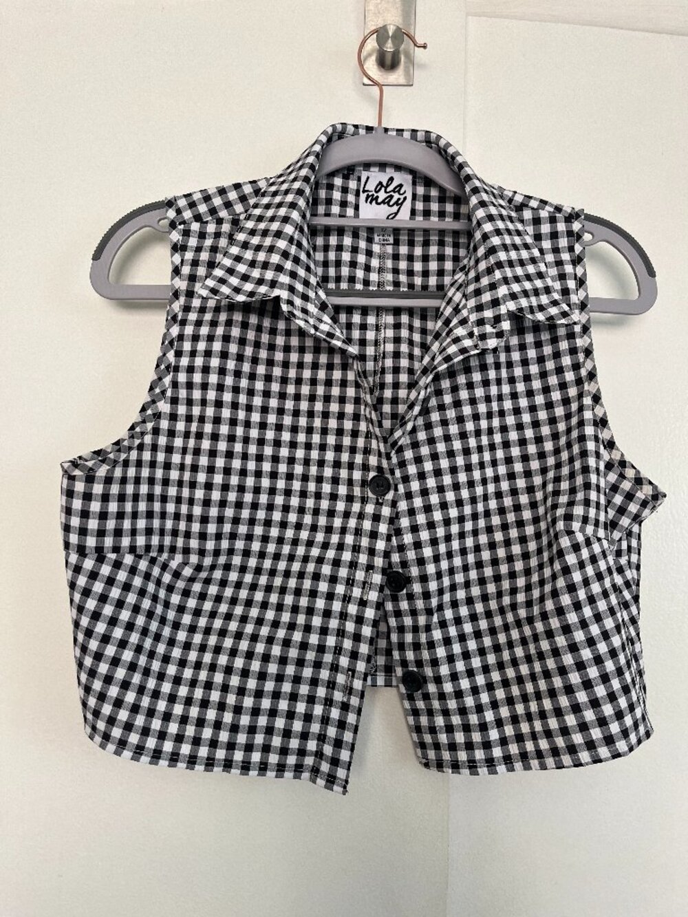 Lola May black and white Gingham cropped shirt — size UK12 (US8)